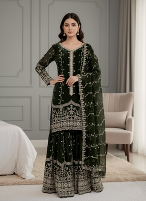 green festive wear designer pure fendy silk sequence work readmade suit 2