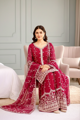 Pink festive wear designer pure fendy silk sequence work readymade suit 3