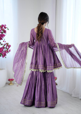 Purple festive wear designer mal chanderi real mirror with handwork readymade suit 3