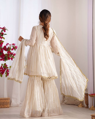 White festive wear designer mal chanderi real mirror with handwork readymade suit 3