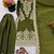Mehendi green festive wear designer pure gmy silk embroidery coding sequence work with moti work readymade suit