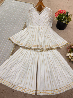 White festive wear designer mal chanderi real mirror with handwork readymade suit 4