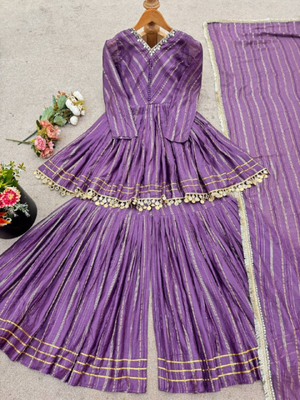 Purple festive wear designer mal chanderi real mirror with handwork readymade suit 4