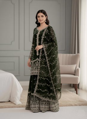green festive wear designer pure fendy silk sequence work readmade suit 3
