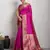 Dark pink woven, self design, embellished pure silk banarasi saree with blouse