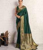 Green woven, self design, embellished pure silk banarasi saree with blouse