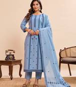 Women's sky blue printed straight kurta pant dupatta set