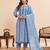 Women's sky blue printed straight kurta pant dupatta set
