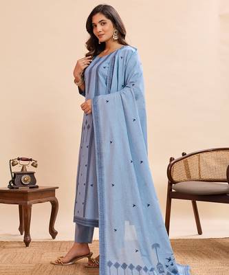 sky blue printed straight kurta pant dupatta set 2