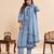 Women's sky blue printed straight kurta pant dupatta set