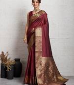 Maroon woven, self design, embellished pure silk banarasi saree with blouse