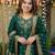 Women's green art silk printed straight kurta pant set with dupatta