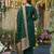 Women's green art silk printed straight kurta pant set with dupatta