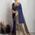 Navy blue woven, self design, embellished pure silk banarasi saree with blouse