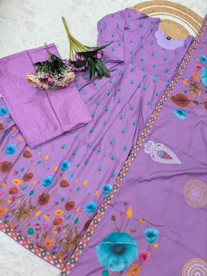 purple muslin floral printed anarkali style kurta set with dupatta 2