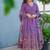 Women's purple muslin floral printed anarkali style kurta set with dupatta