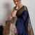 Navy blue woven, self design, embellished pure silk banarasi saree with blouse