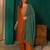 Women's rust silk embroidered straight kurta pant set with dupatta