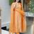 Women's orange embroidered muslin kurta pant set with organza dupatta