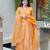 Women's orange embroidered muslin kurta pant set with organza dupatta