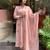 Women's peach embroidered chanderi straight kurta pant set with dupatta