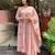 Women's peach embroidered chanderi straight kurta pant set with dupatta