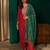 Women's red silk embroidered straight kurta pant set with dupatta