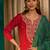 Women's red silk embroidered straight kurta pant set with dupatta