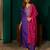 Women's violet silk embroidered straight kurta pant set with dupatta