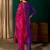 Women's violet silk embroidered straight kurta pant set with dupatta