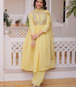 Superb Yellow Bead Embroidered Chanderi Haldi Wear Salwar Kameez