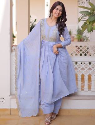 Awesome Sky Blue Bead Embroidered Chanderi Event Wear Salwar Kameez 2