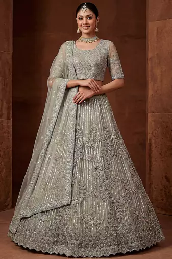 Lavish Green Dori Embroidered Net Wedding Wear Lehenga Choli