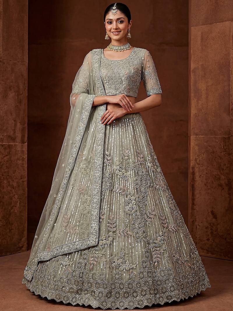 Lavish Green Dori Embroidered Net Wedding Wear Lehenga Choli