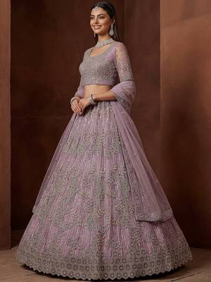 lavender zircon work net bridesmaid lehenga with blouse 1