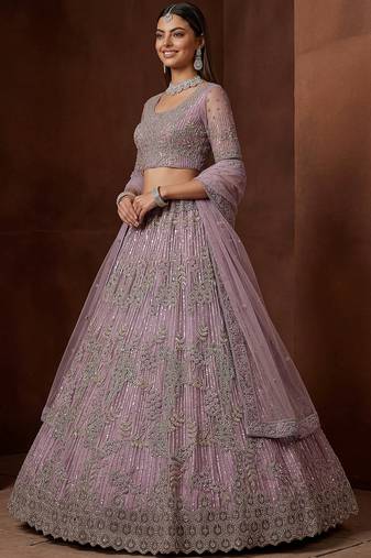 Breathtaking Lavender Zircon Work Net Bridesmaid Lehenga With Blouse
