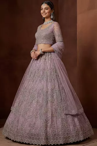 Breathtaking Lavender Zircon Work Net Bridesmaid Lehenga With Blouse
