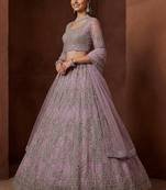 Breathtaking Lavender Zircon Work Net Bridesmaid Lehenga With Blouse