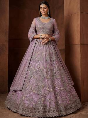 lavender zircon work net bridesmaid lehenga with blouse 2