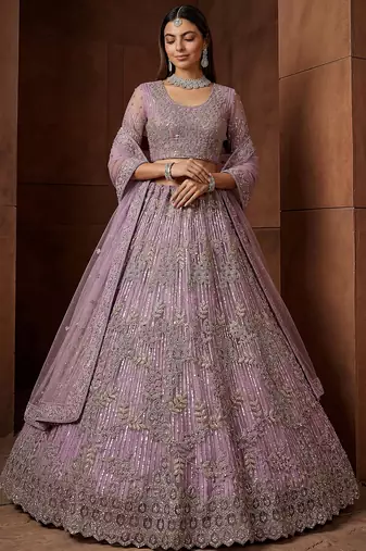 lavender zircon work net bridesmaid lehenga with blouse