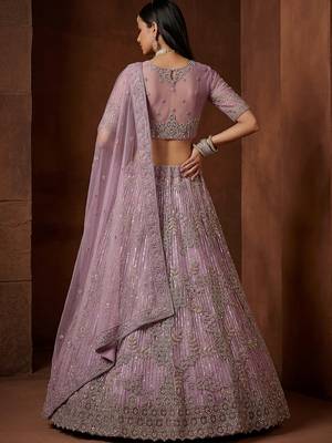 lavender zircon work net bridesmaid lehenga with blouse 3