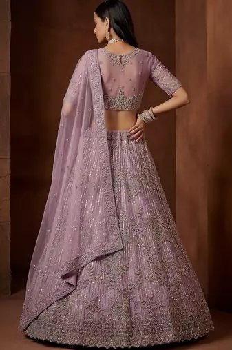 lavender zircon work net bridesmaid lehenga with blouse
