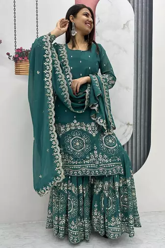Womens new heavy fox georgette fabric with heavy embroidery wrok kurta set