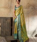 lemon yellow silk blend saree with rich zari woven border with blouse piece