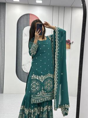 Womens heavy fox georgette fabric with heavy embroidery wrok kurta set 3