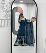 Womens new  heavy fox georgette fabric with heavy embroidery wrok kurta set