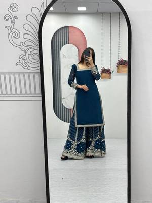 Womens heavy fox georgette fabric with heavy embroidery wrok kurta set 2