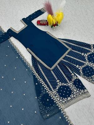 Womens heavy fox georgette fabric with heavy embroidery wrok kurta set 4