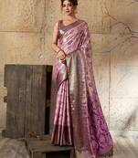 lavender silk blend saree with rich zari woven border with blouse piece