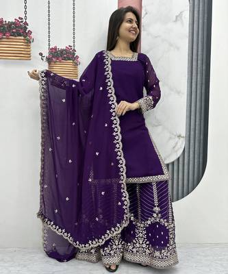 Womens new  heavy fox georgette fabric with heavy embroidery wrok kurta set 3